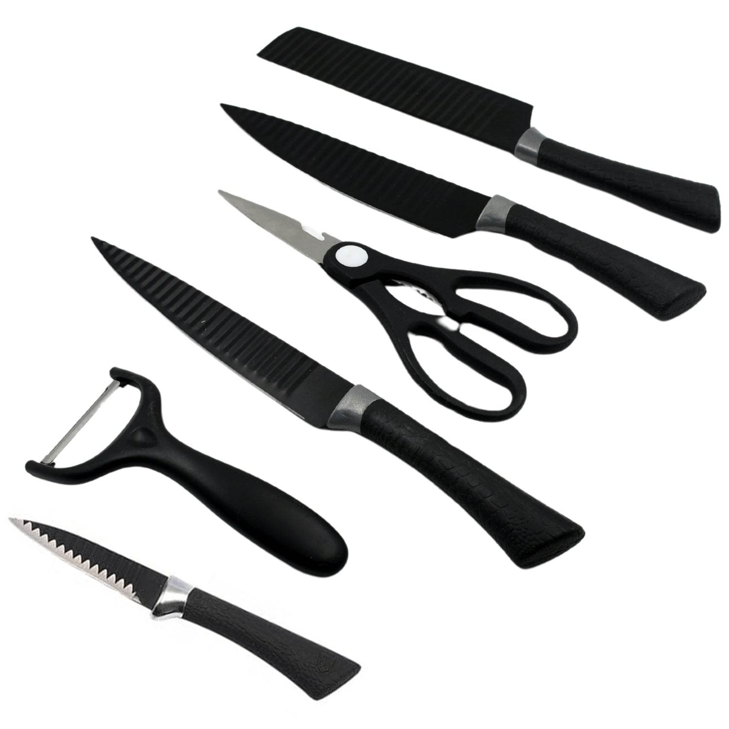 6 Pieces Professional Kitchen Knife Set, Meat Knife, Chef's Knife with Non-Slip Handle for Home, Kitchen and Restaurant with Chef Peeler and Scissor (Stainless Steel / 6 Pcs Set) - infinityexculsivestore.com