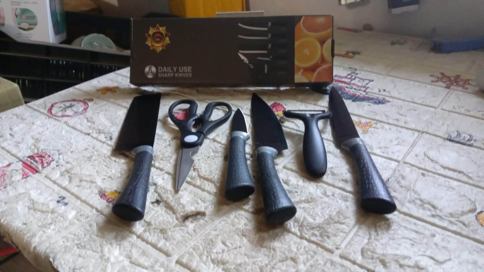 6 Pieces Professional Kitchen Knife Set, Meat Knife, Chef's Knife with Non-Slip Handle for Home, Kitchen and Restaurant with Chef Peeler and Scissor (Stainless Steel / 6 Pcs Set) - infinityexculsivestore.com