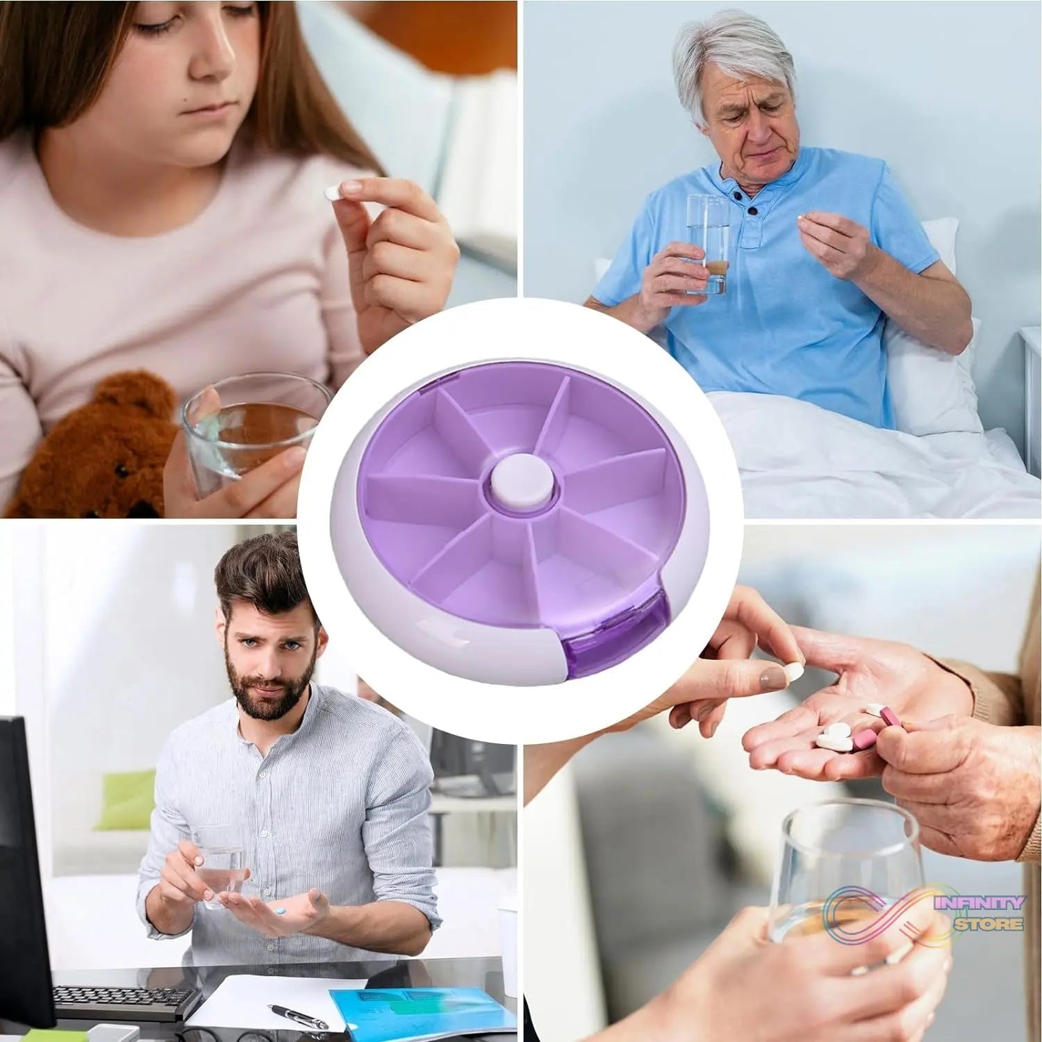 Pill Box Medicine Dispenser 7 - Day Week Weekly Whee Cute Portable fruit style 7 grid seal rotation Pill Organizer Medicine Box (1 Pc) - infinityexculsivestore.com