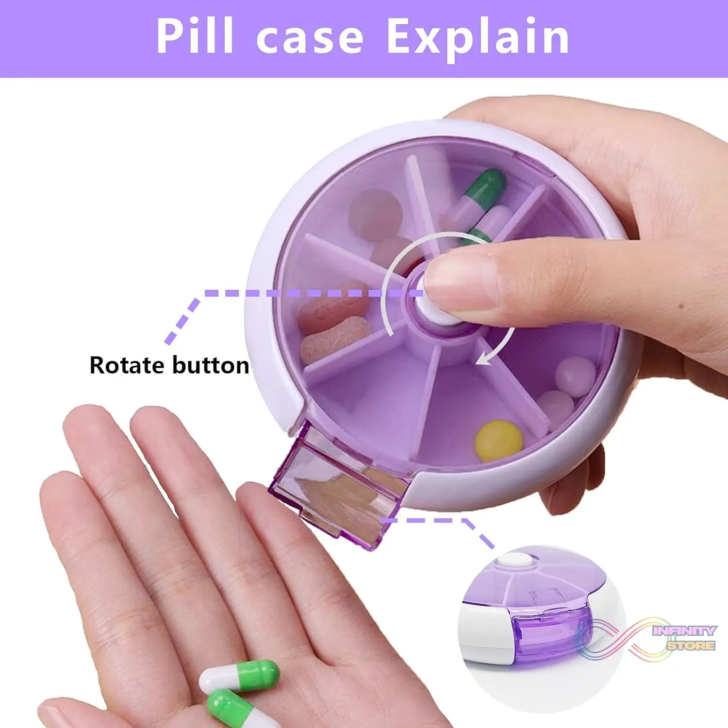 Pill Box Medicine Dispenser 7 - Day Week Weekly Whee Cute Portable fruit style 7 grid seal rotation Pill Organizer Medicine Box (1 Pc) - infinityexculsivestore.com