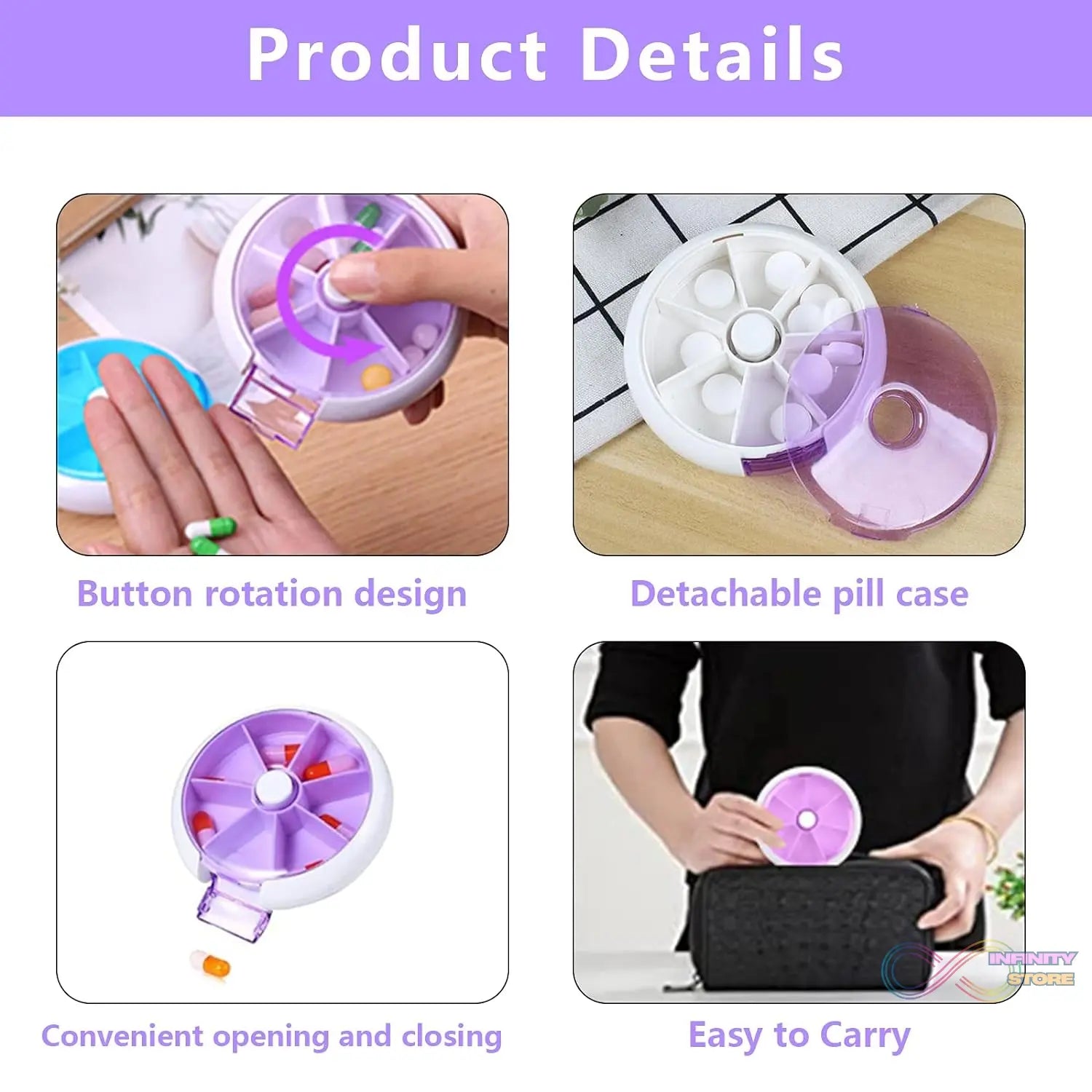 Pill Box Medicine Dispenser 7 - Day Week Weekly Whee Cute Portable fruit style 7 grid seal rotation Pill Organizer Medicine Box (1 Pc) - infinityexculsivestore.com