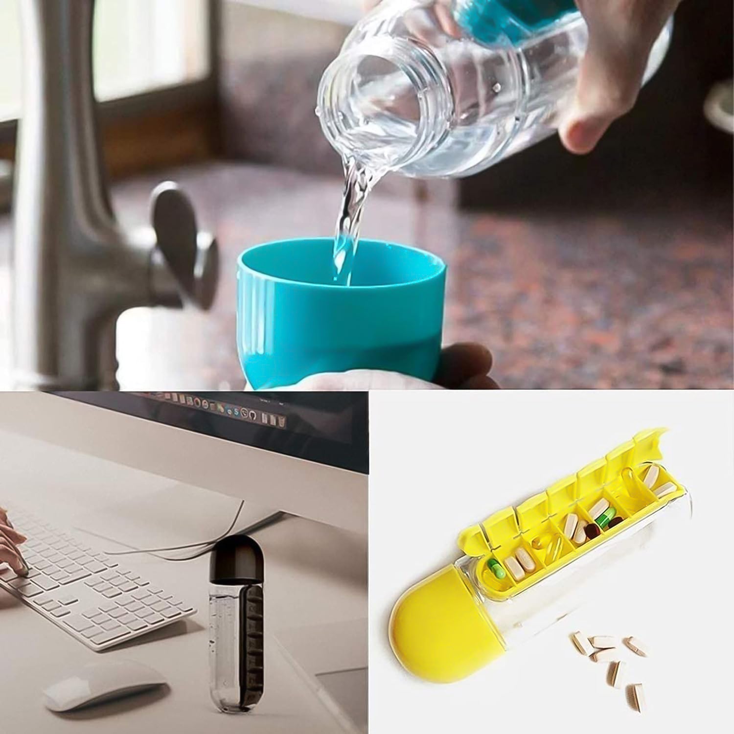 Pill & Vitamin Bottle, Water Bottle Multi Functional Use for Traveling & Outdoor Use Water Bottle, Travelling kit, Summer Special Bottle (600 Ml / Mix Color ) - infinityexculsivestore.com