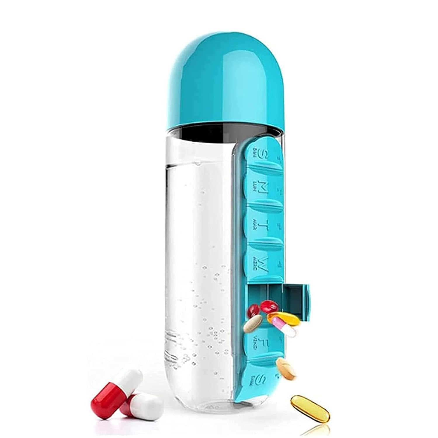 Pill & Vitamin Bottle, Water Bottle Multi Functional Use for Traveling & Outdoor Use Water Bottle, Travelling kit, Summer Special Bottle (600 Ml / Mix Color ) - infinityexculsivestore.com