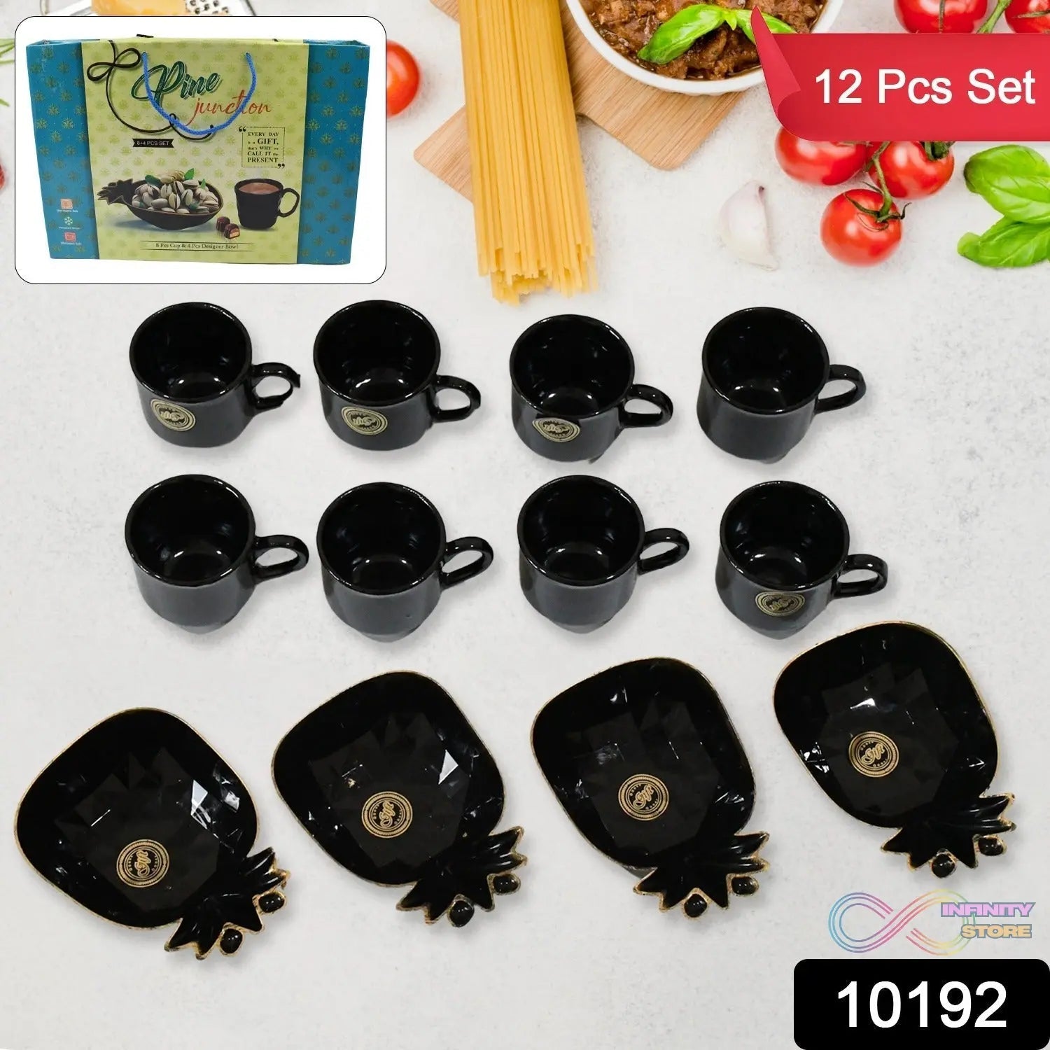 Pine Junction Ceramic Tea / cups / Mug Set With Pineapple Shape Serving Bowl (12 Pcs set) - infinityexculsivestore.com