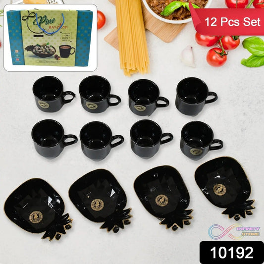 Pine Junction Ceramic Tea / cups / Mug Set With Pineapple Shape Serving Bowl (12 Pcs set) - infinityexculsivestore.com