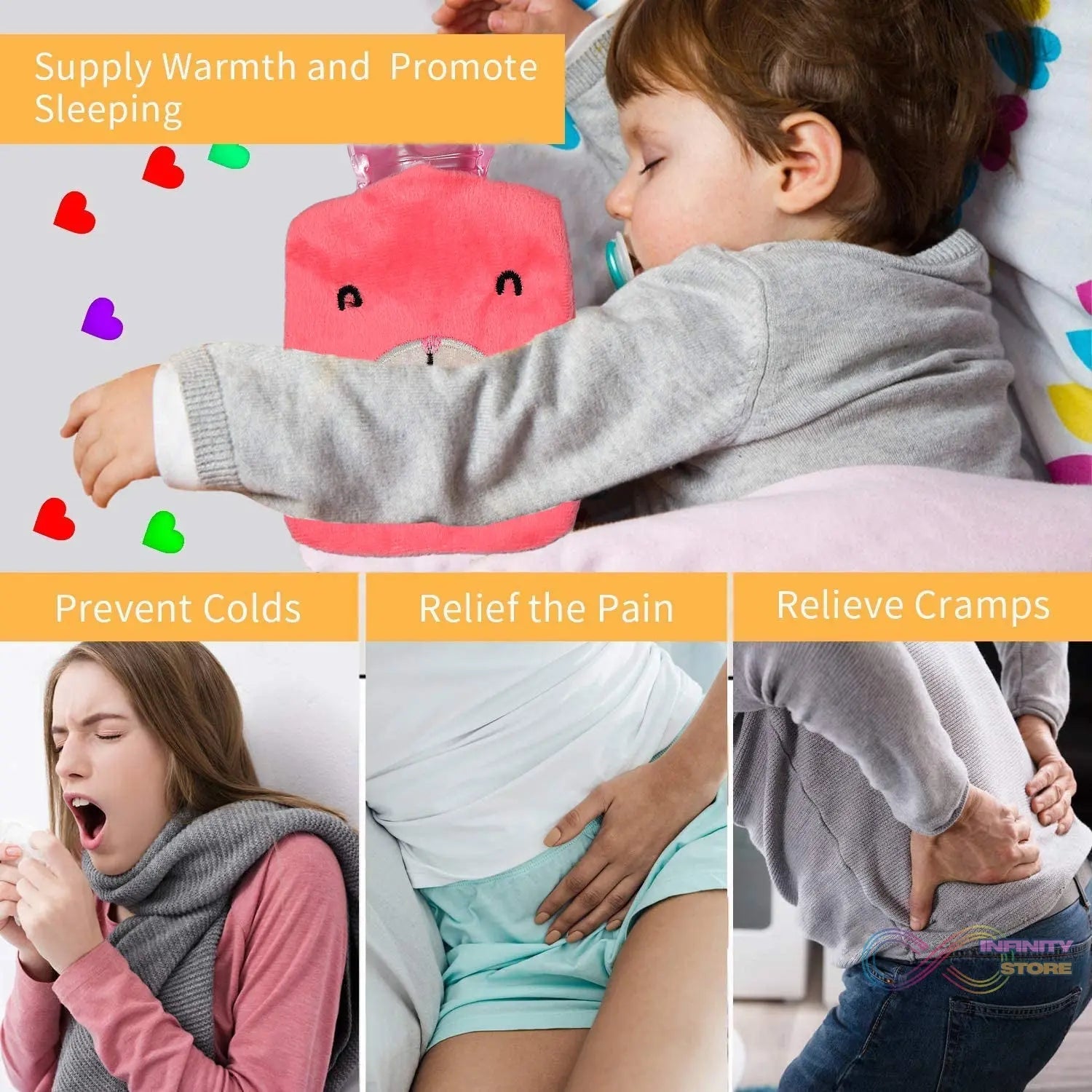 Pink small Hot Water Bag with Cover for Pain Relief, Neck, Shoulder Pain and Hand, Feet Warmer, Menstrual Cramps. - infinityexculsivestore.com