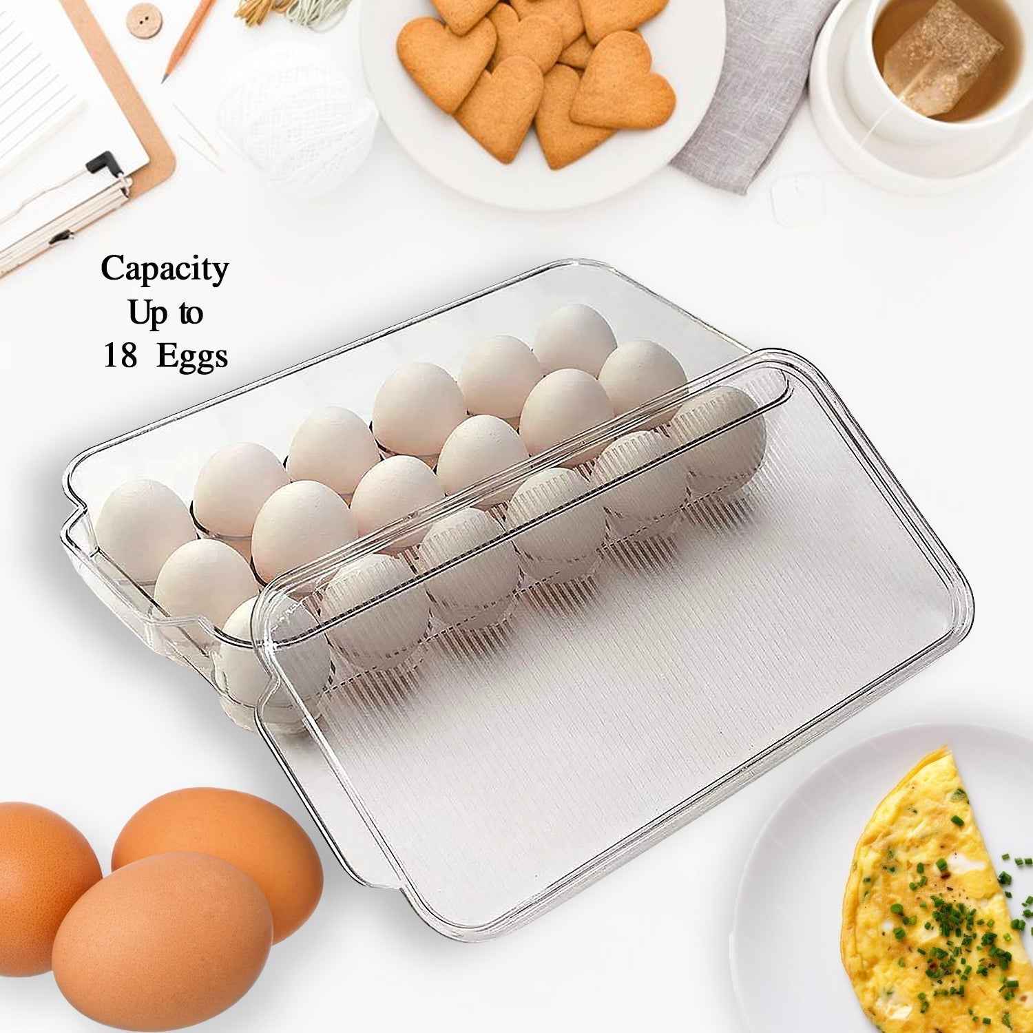 Plastic 18 Cavity Egg Storage Box Or Egg Trays For Refrigerator With Lid & Handles High Quality, Rectangular Egg Tray Box For 18 Egg (1 Pc) - infinityexculsivestore.com