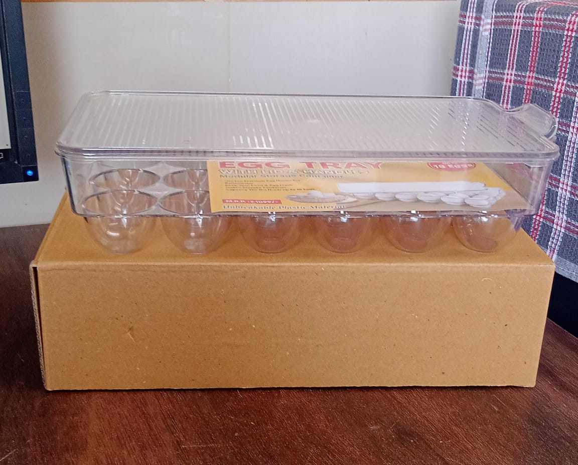 Plastic 18 Cavity Egg Storage Box Or Egg Trays For Refrigerator With Lid & Handles High Quality, Rectangular Egg Tray Box For 18 Egg (1 Pc) - infinityexculsivestore.com