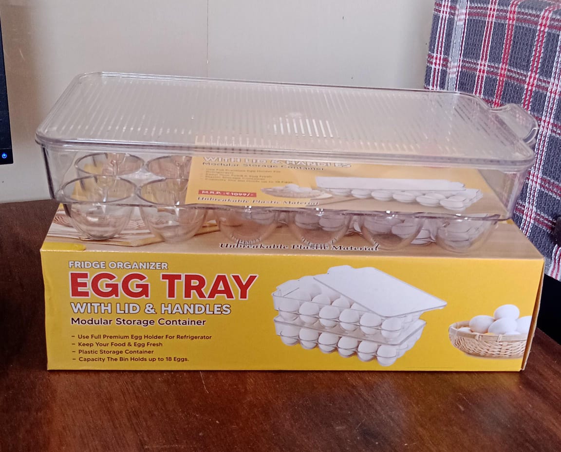 Plastic 18 Cavity Egg Storage Box Or Egg Trays For Refrigerator With Lid & Handles High Quality, Rectangular Egg Tray Box For 18 Egg (1 Pc) - infinityexculsivestore.com