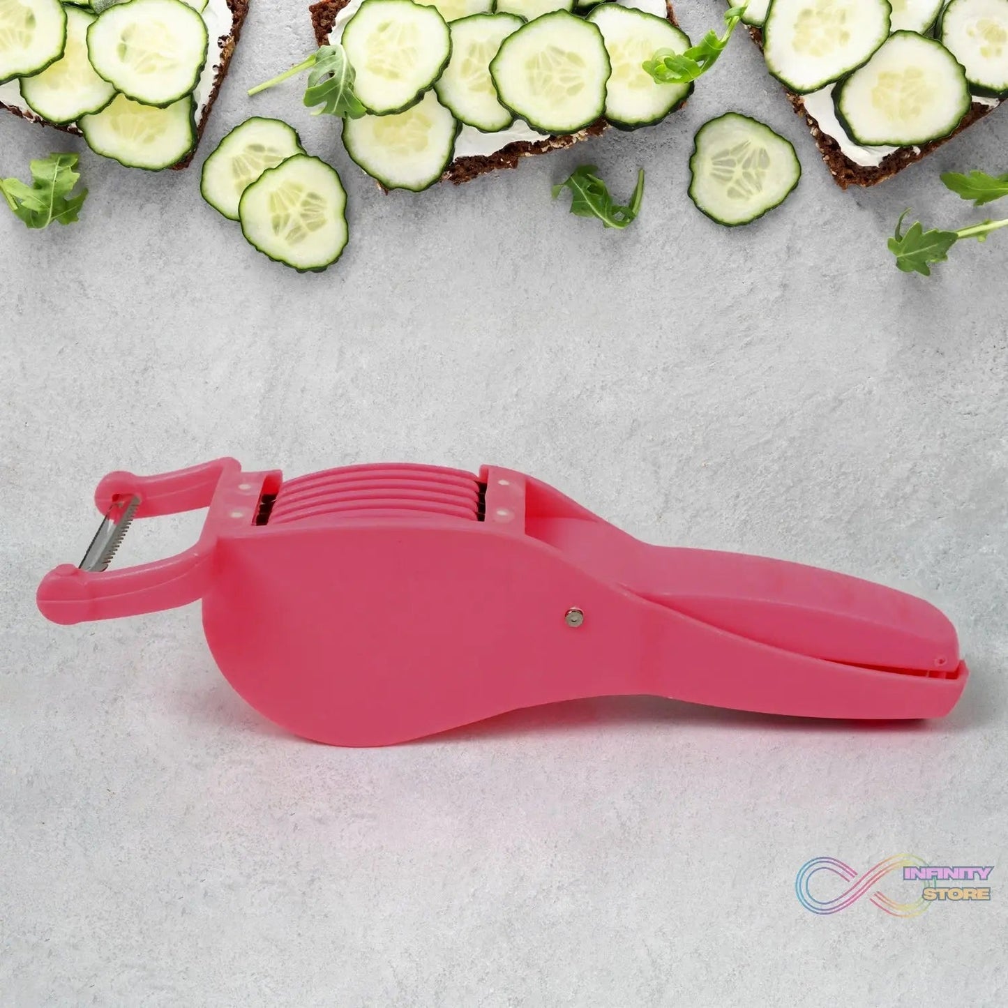 Plastic 2 in 1 Vegetable & Fruit Multi Cutter 5 Blade Vegetable Cutter with Peeler (1 Pc / Multicolor) - infinityexculsivestore.com