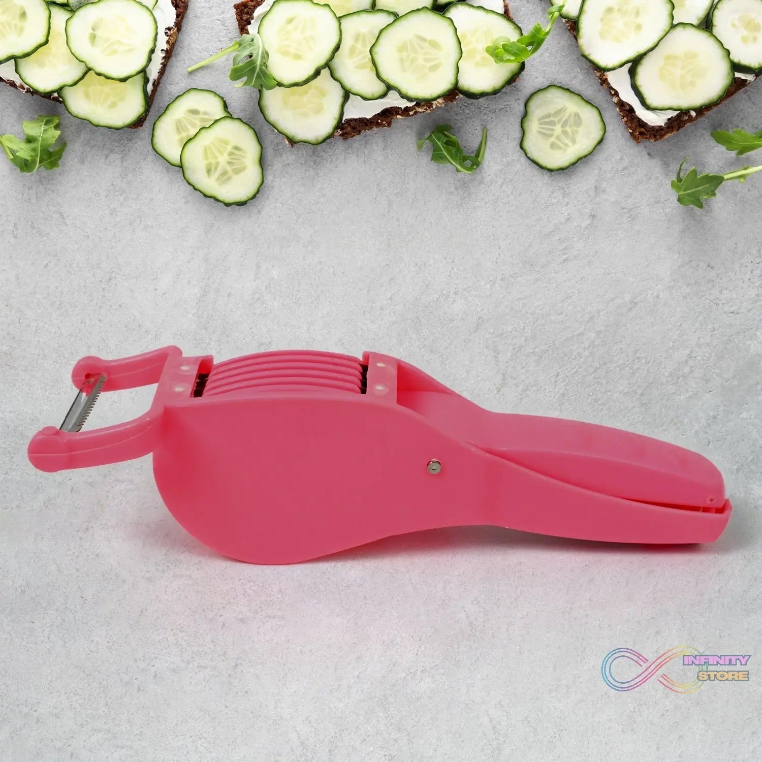 Plastic 2 in 1 Vegetable & Fruit Multi Cutter 5 Blade Vegetable Cutter with Peeler (1 Pc / Multicolor) - infinityexculsivestore.com