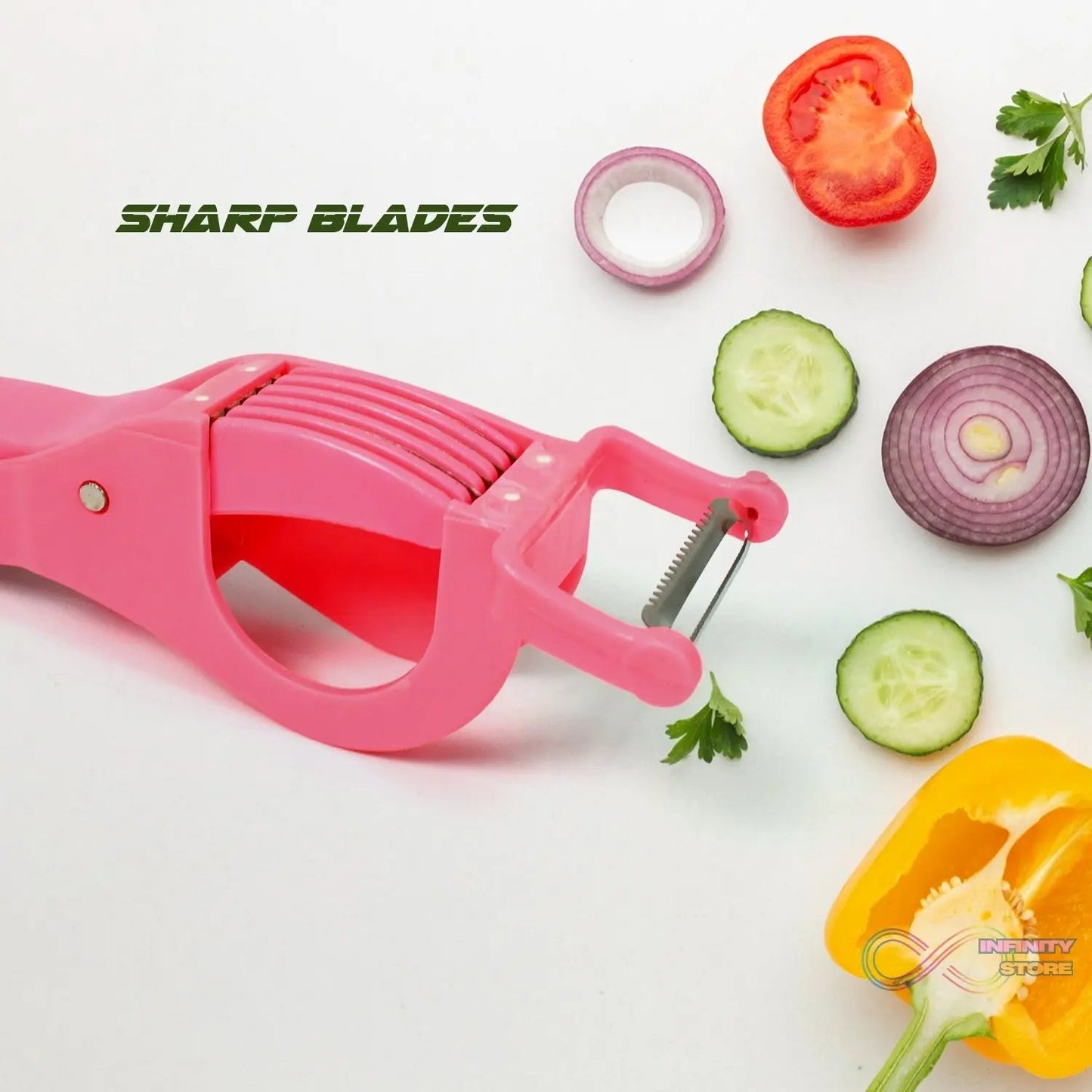 Plastic 2 in 1 Vegetable & Fruit Multi Cutter 5 Blade Vegetable Cutter with Peeler (1 Pc / Multicolor) - infinityexculsivestore.com
