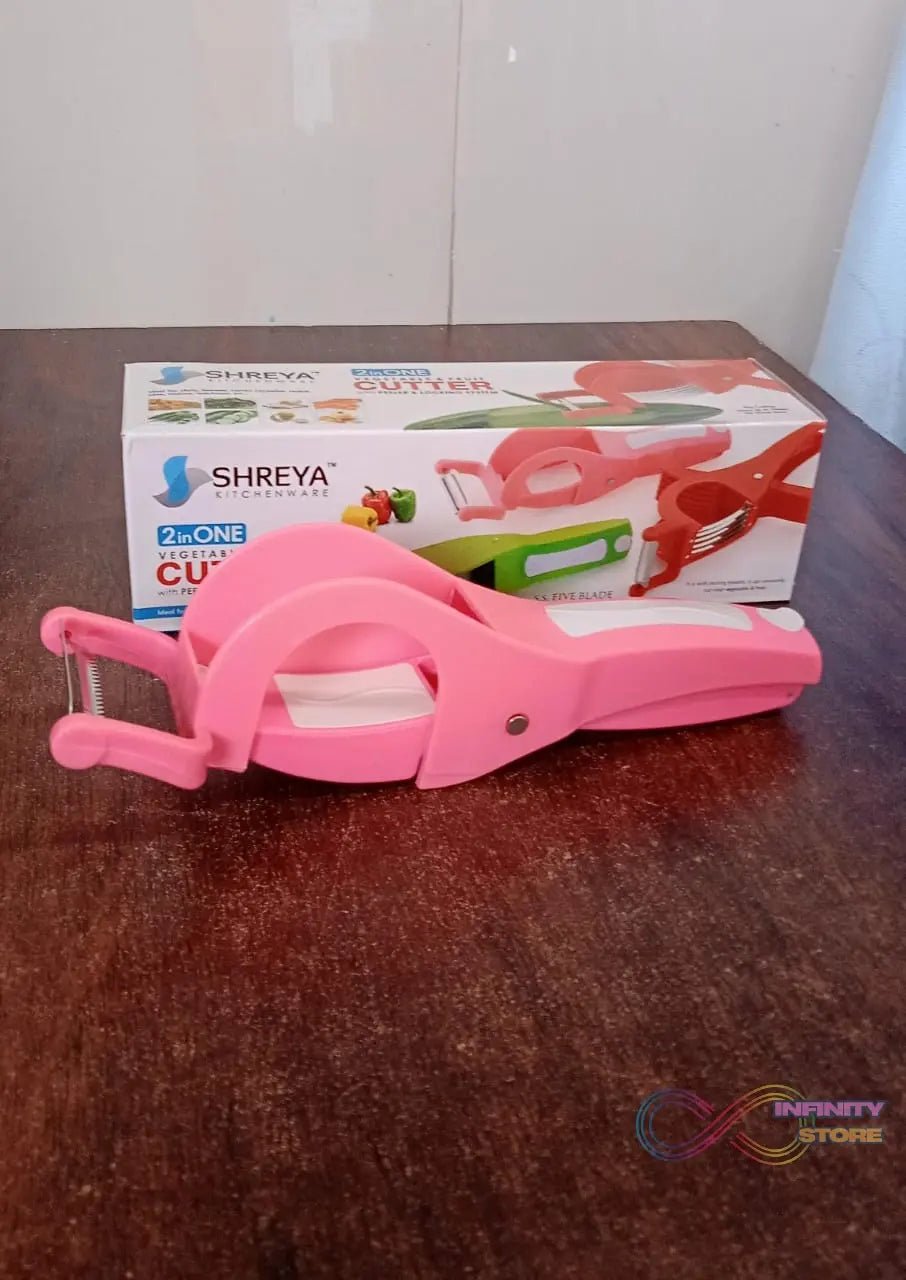 Plastic 2 in 1 Vegetable & Fruit Multi Cutter 5 Blade Vegetable Cutter with Peeler (1 Pc / Multicolor) - infinityexculsivestore.com