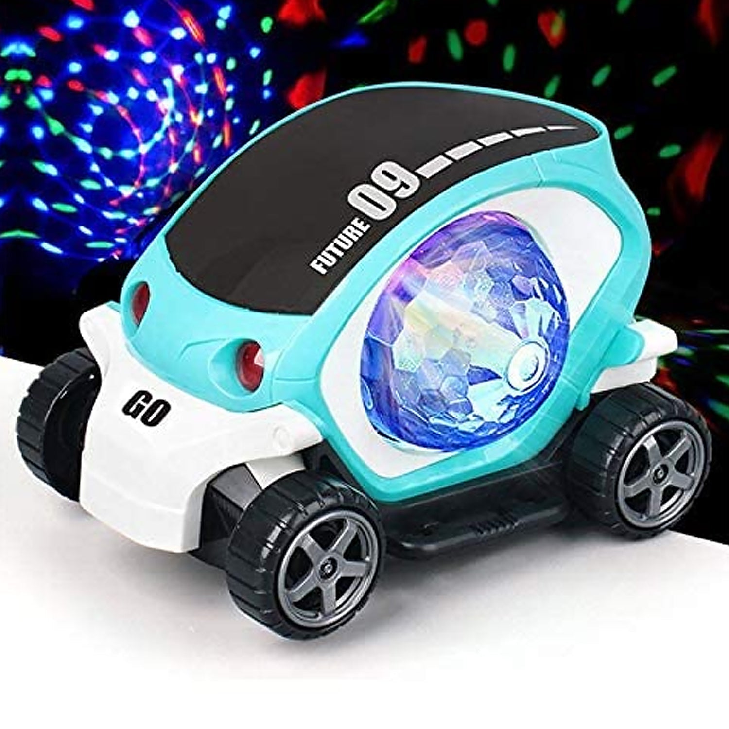 Plastic 360 Degree Rotating Stunt Car Toy for Kids - Bump and Go Action with 4D Lights and Music, Plastic Mini Car with Disco Ball (1 Pc / Battery Not Included) - infinityexculsivestore.com