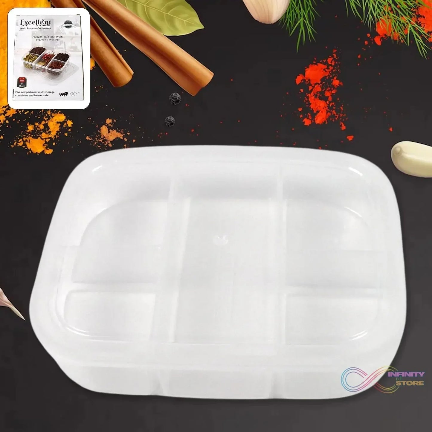 Plastic 5 - Compartment Excellent container Reusable Lunch Box (1 Pc) - infinityexculsivestore.com