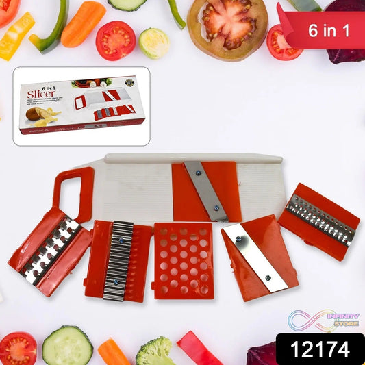 Plastic 6 in 1 Vegetables Slicer, Cutter and Fruit Dicer Grater (1 Set) - infinityexculsivestore.com