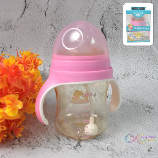 Plastic Baby Feeding Bottle with Handles, Cleaning brush & Straw (240 ML / 1 Pc) - infinityexculsivestore.com