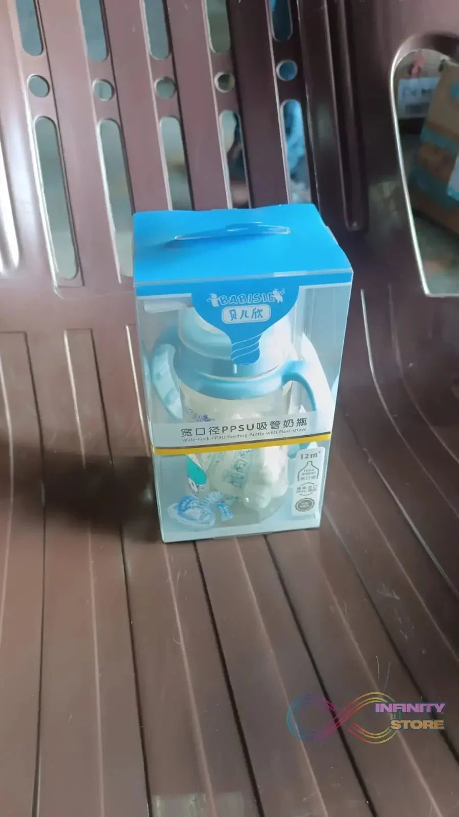 Plastic Baby Feeding Bottle with Handles, Cleaning brush & Straw (300 ML / 1 Pc) - infinityexculsivestore.com