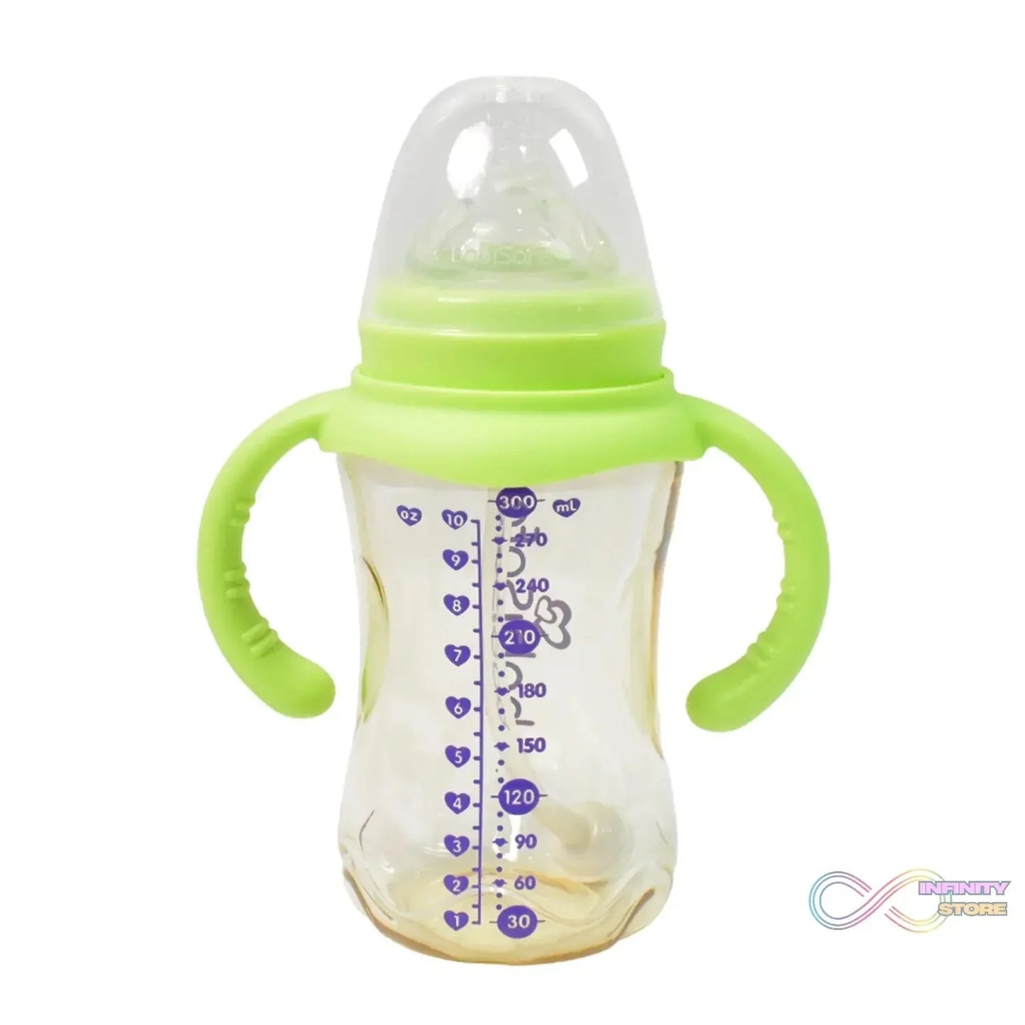 Plastic Baby Feeding Bottle with Handles, Cleaning brush & Straw (300 ML / 1 Pc) - infinityexculsivestore.com