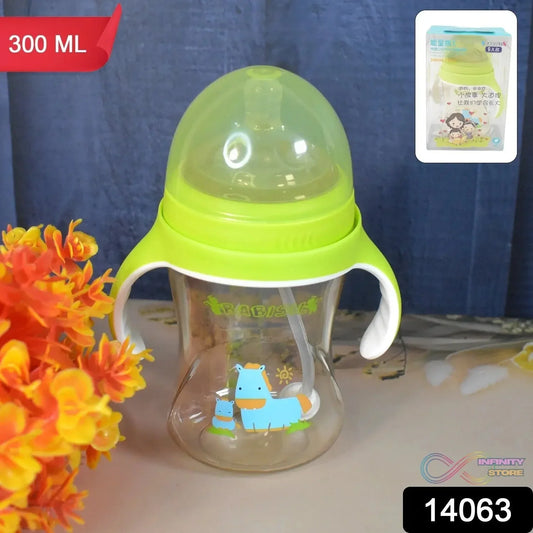 Plastic Baby Feeding Bottle with Handles Straw (300 ML / 1 Pc) - infinityexculsivestore.com