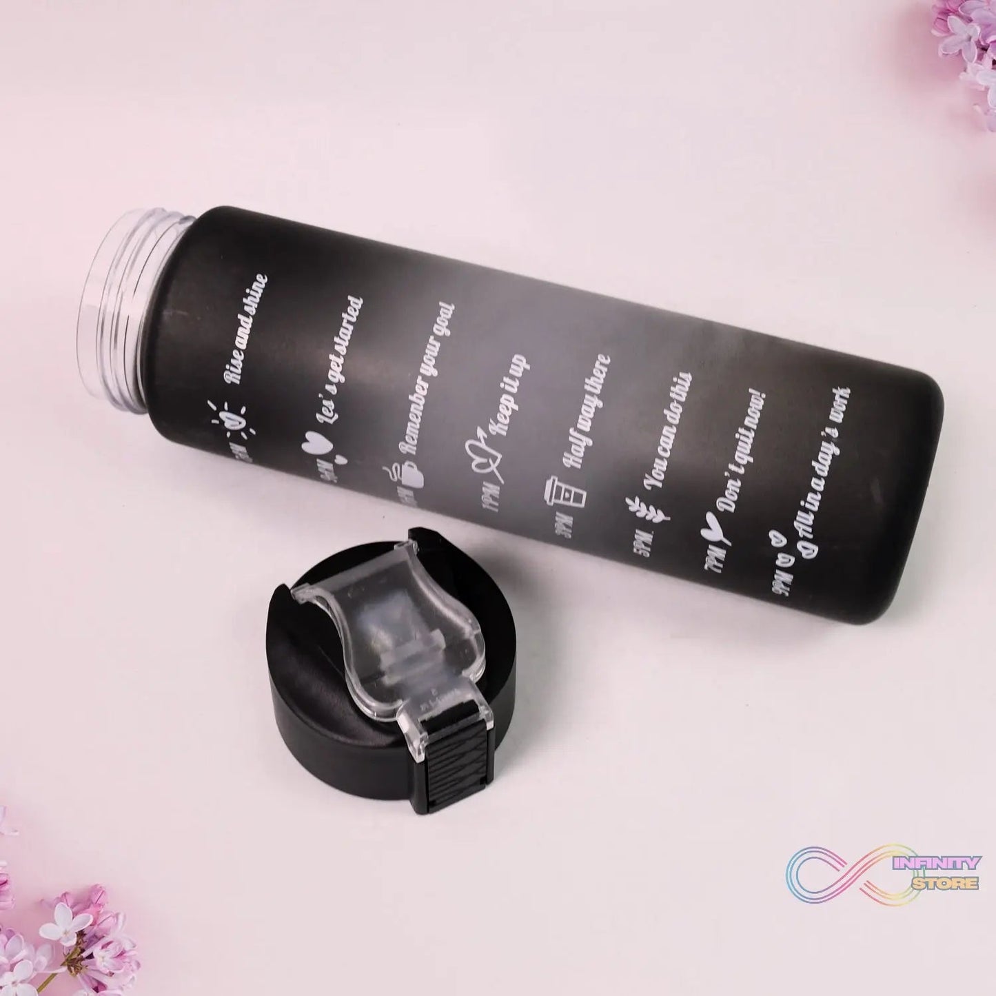 Plastic Black Motivational Water Bottle with Straw (900 ML) - infinityexculsivestore.com