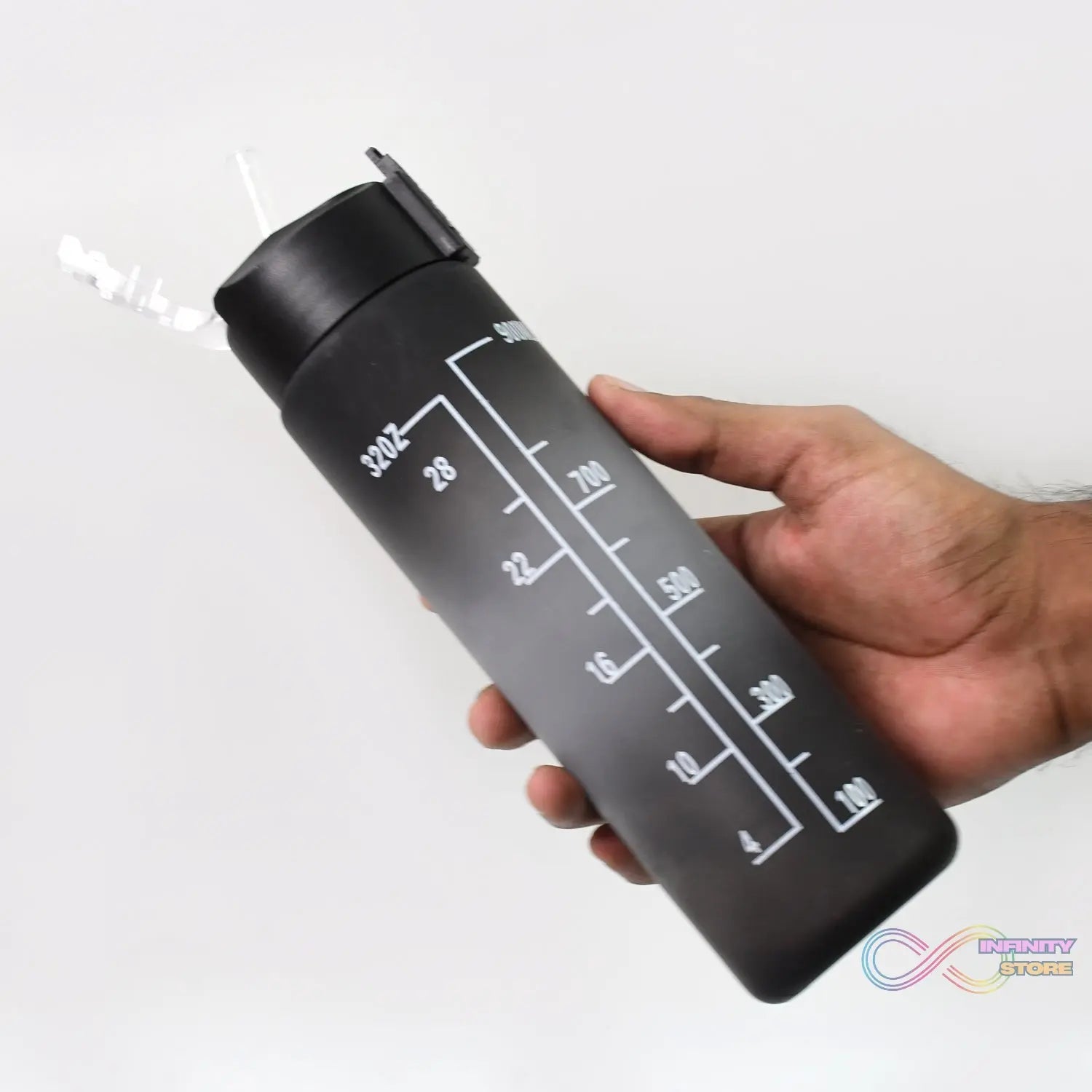 Plastic Black Motivational Water Bottle with Straw (900 ML) - infinityexculsivestore.com