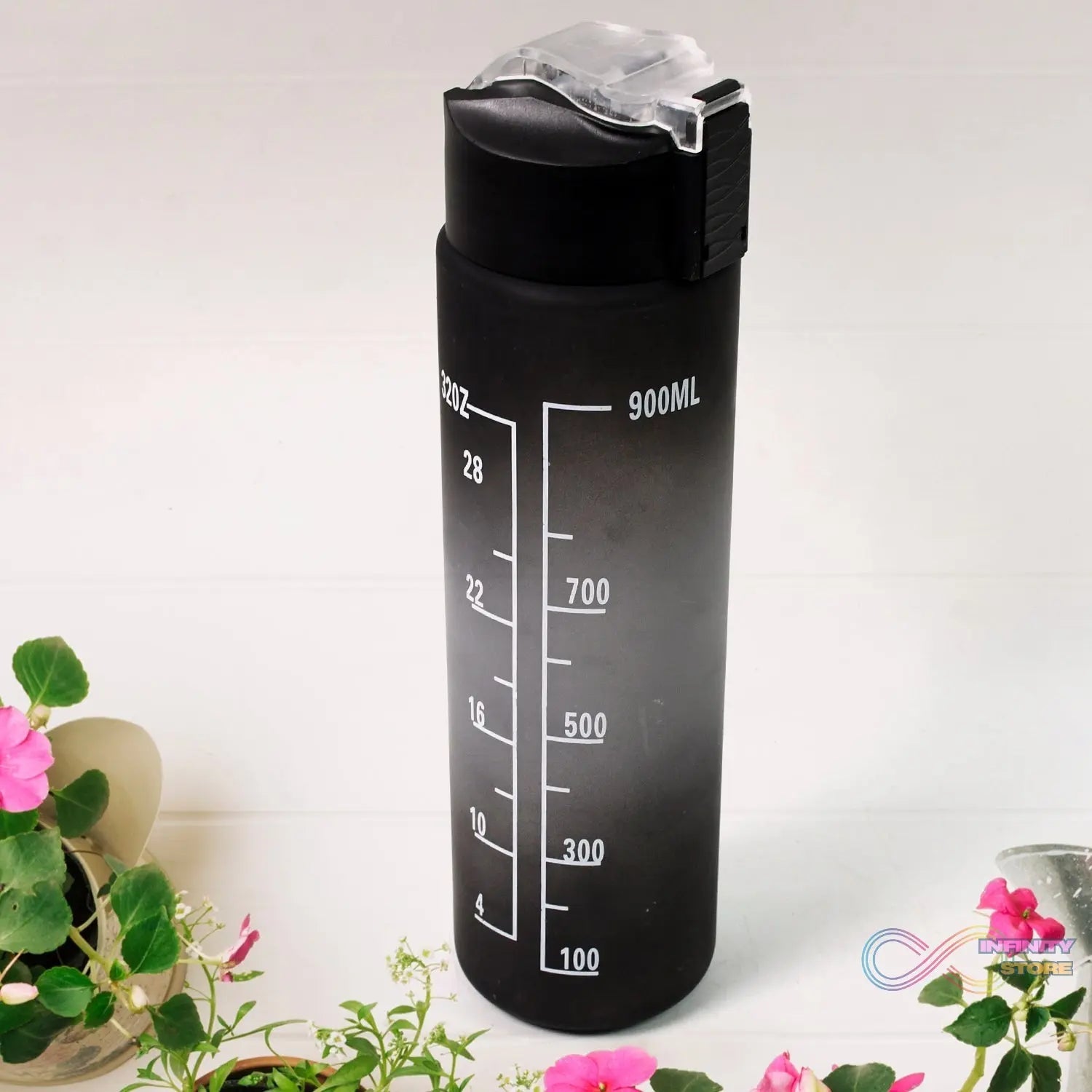 Plastic Black Motivational Water Bottle with Straw (900 ML) - infinityexculsivestore.com