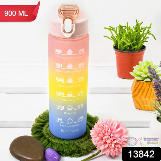 Plastic Colorful Motivational Water Bottle with Straw (900 ML) - infinityexculsivestore.com