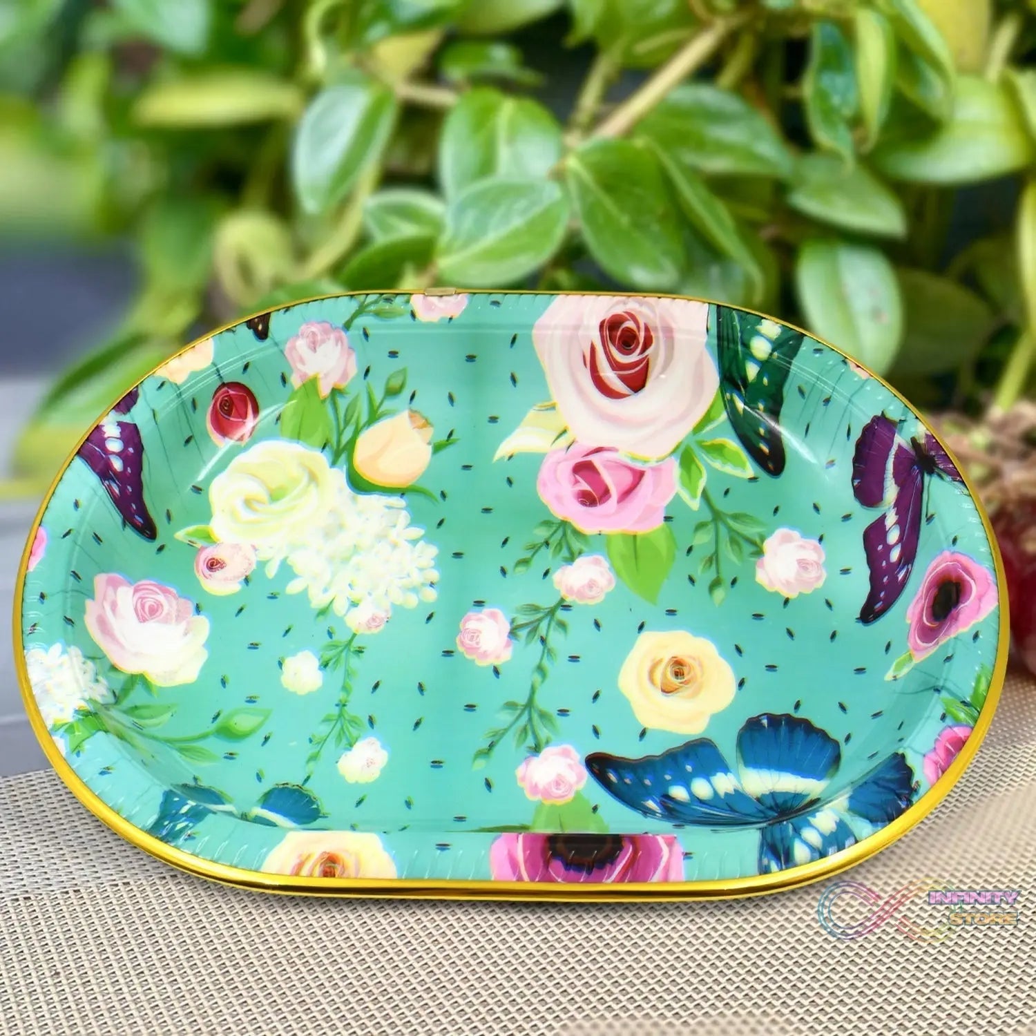 Plastic Flower Printed Design Serving Tray (3 Pcs Set / Mix Color) - infinityexculsivestore.com