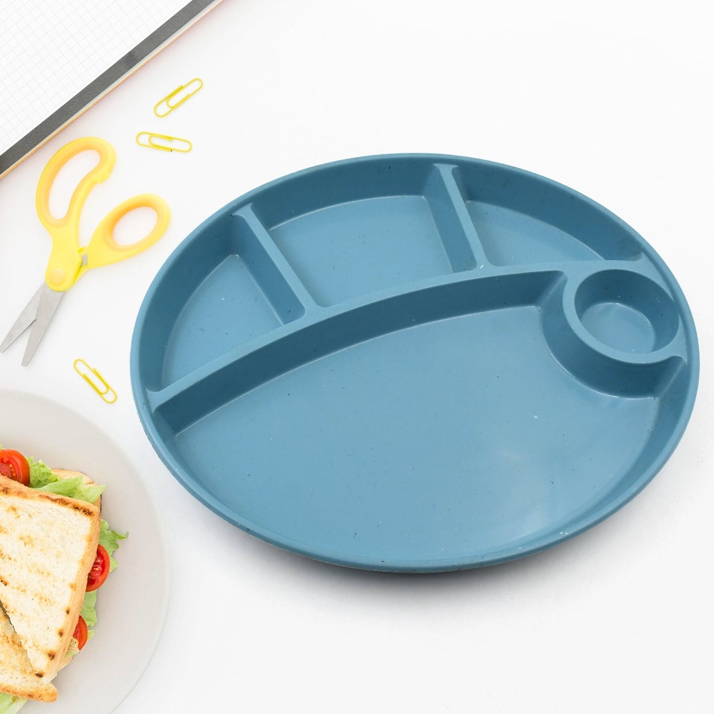 Plastic Food Plates / Biodegradable 5 Compartment Plate With Spoon for Food Snacks / Nuts / Desserts Plates for Kids, Reusable Plates for Outdoor, Camping, BPA - free (1 Pc) - infinityexculsivestore.com