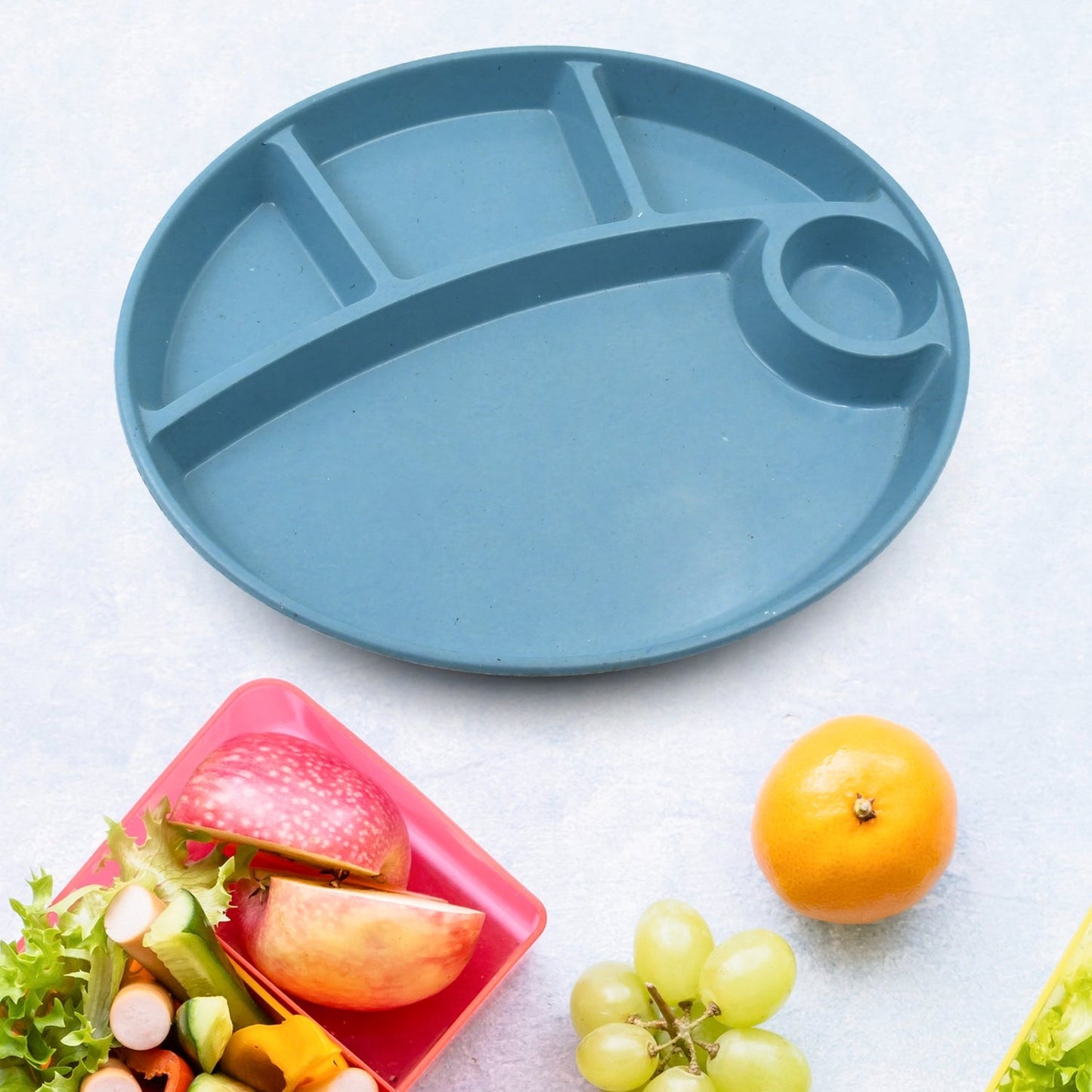 Plastic Food Plates / Biodegradable 5 Compartment Plate With Spoon for Food Snacks / Nuts / Desserts Plates for Kids, Reusable Plates for Outdoor, Camping, BPA - free (1 Pc) - infinityexculsivestore.com
