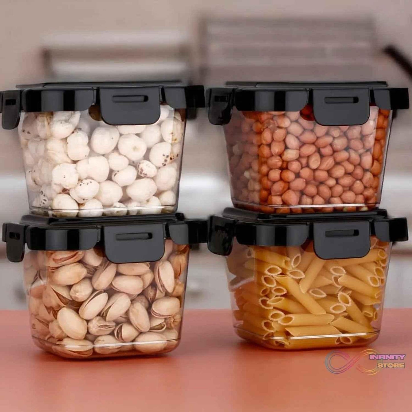 Plastic Food Storage Containers with Lid (4 Pcs Set / 500 ML) - infinityexculsivestore.com