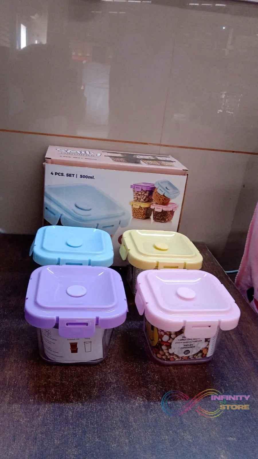 Plastic Food Storage Containers with Lid (4 Pcs Set / 500 ML) - infinityexculsivestore.com