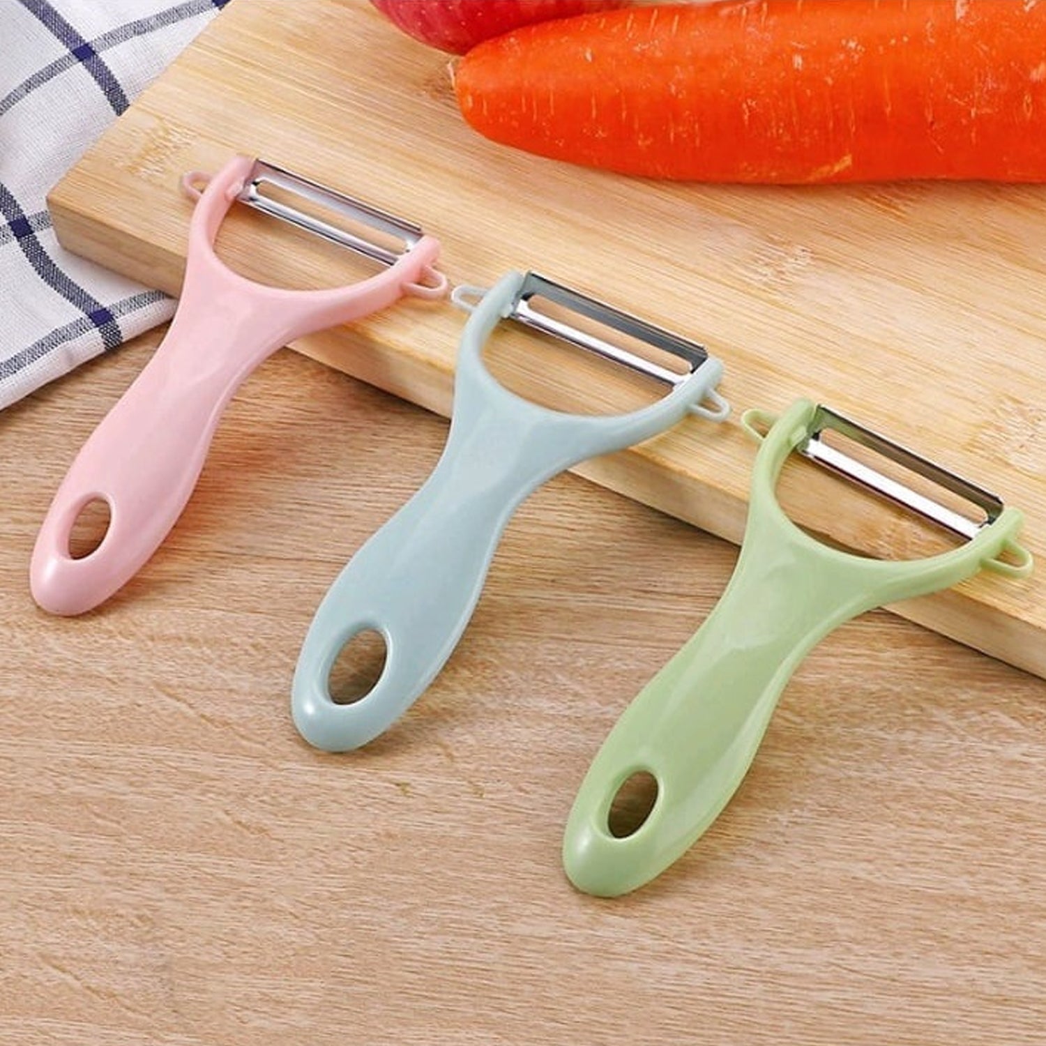 Plastic Kitchen Peeler - Green & Classic Stainless Steel 3 - Piece Knife Set Combo - infinityexculsivestore.com