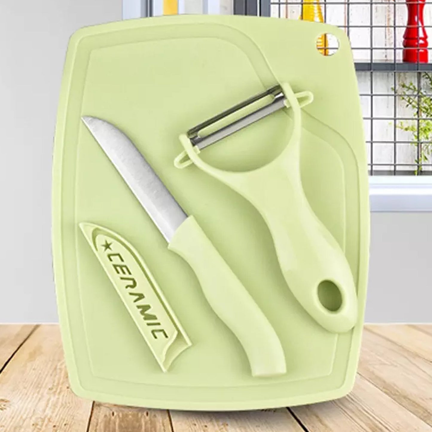 Plastic Kitchen Peeler - Green & Classic Stainless Steel 3 - Piece Knife Set Combo - infinityexculsivestore.com
