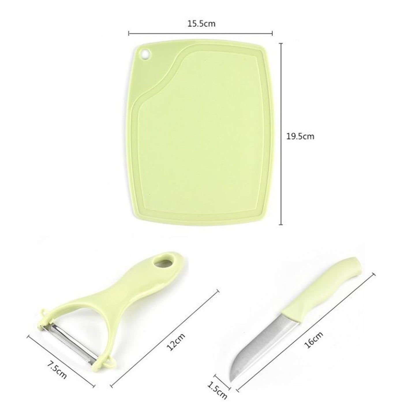 Plastic Kitchen Peeler - Green & Classic Stainless Steel 3 - Piece Knife Set Combo - infinityexculsivestore.com