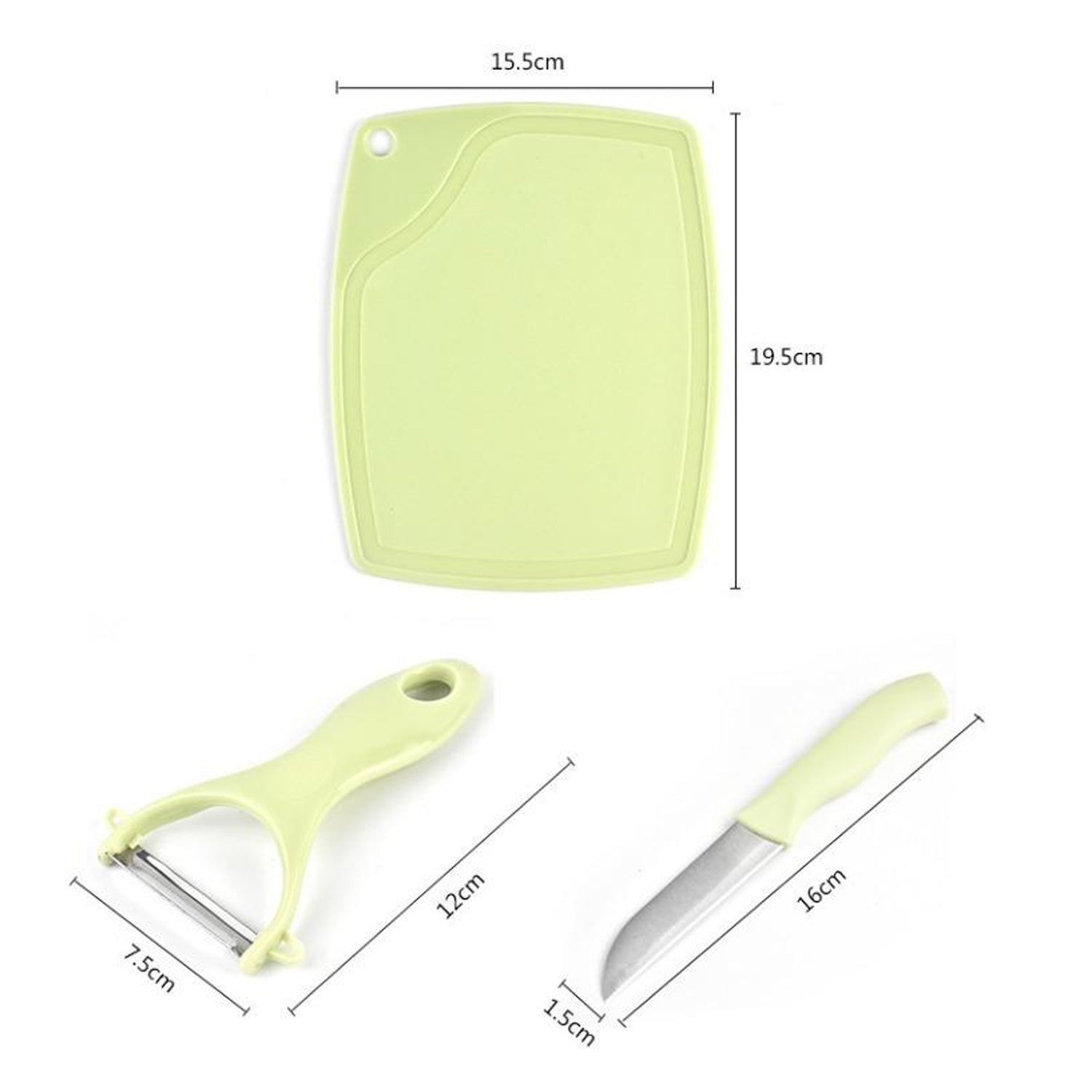 Plastic Kitchen Peeler - Green & Classic Stainless Steel 3 - Piece Knife Set Combo - infinityexculsivestore.com