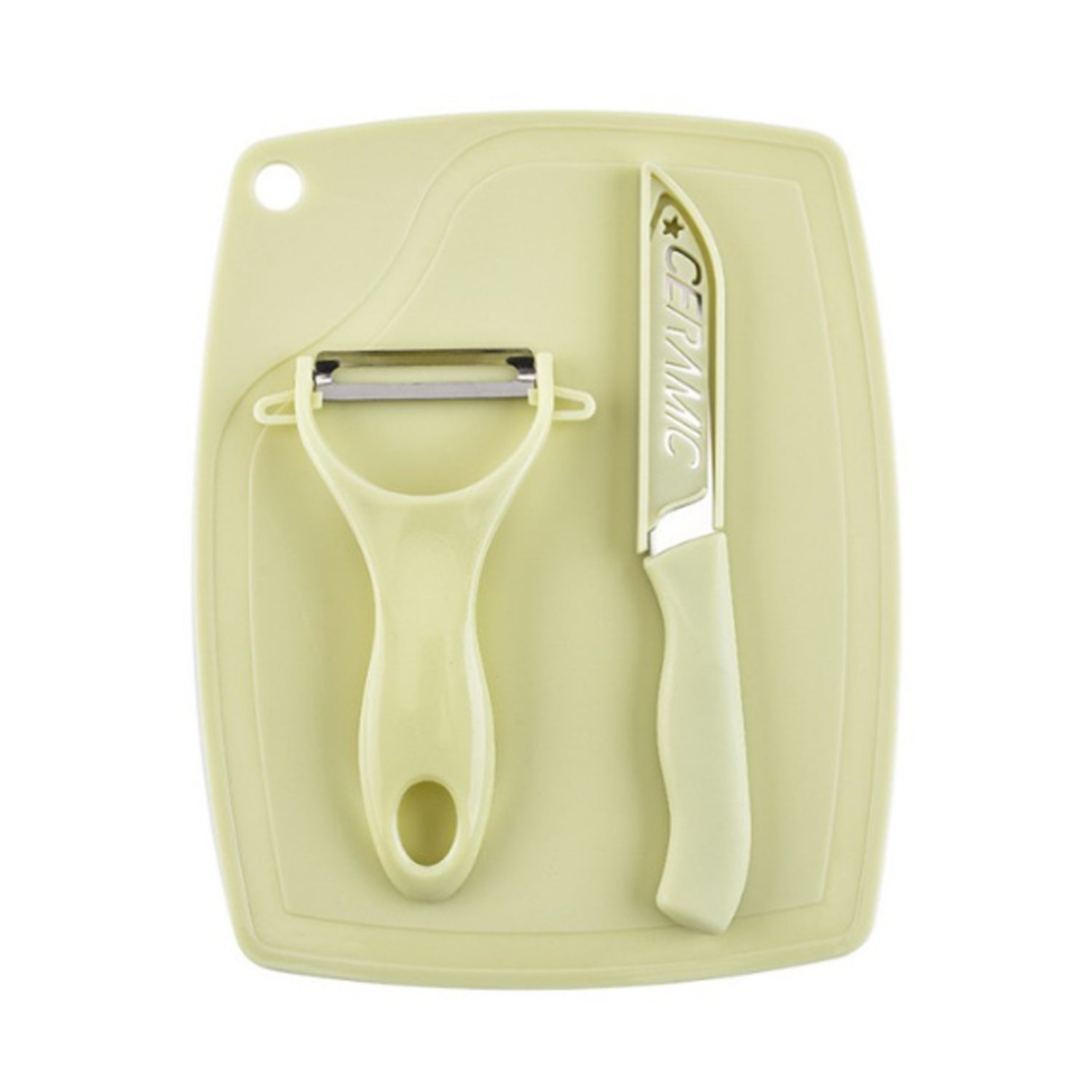Plastic Kitchen Peeler - Green & Classic Stainless Steel 3 - Piece Knife Set Combo - infinityexculsivestore.com