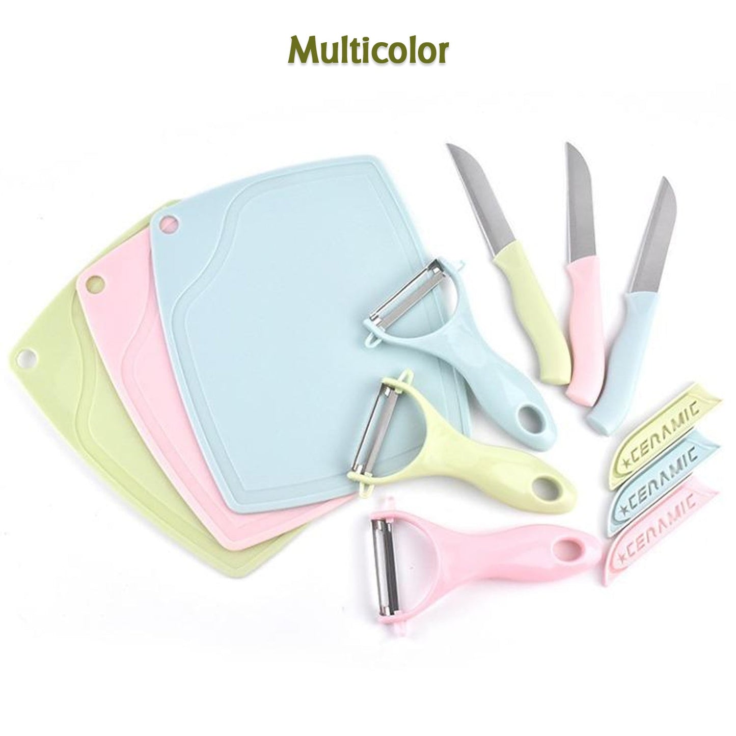 Plastic Kitchen Peeler - Green & Classic Stainless Steel 3 - Piece Knife Set Combo - infinityexculsivestore.com
