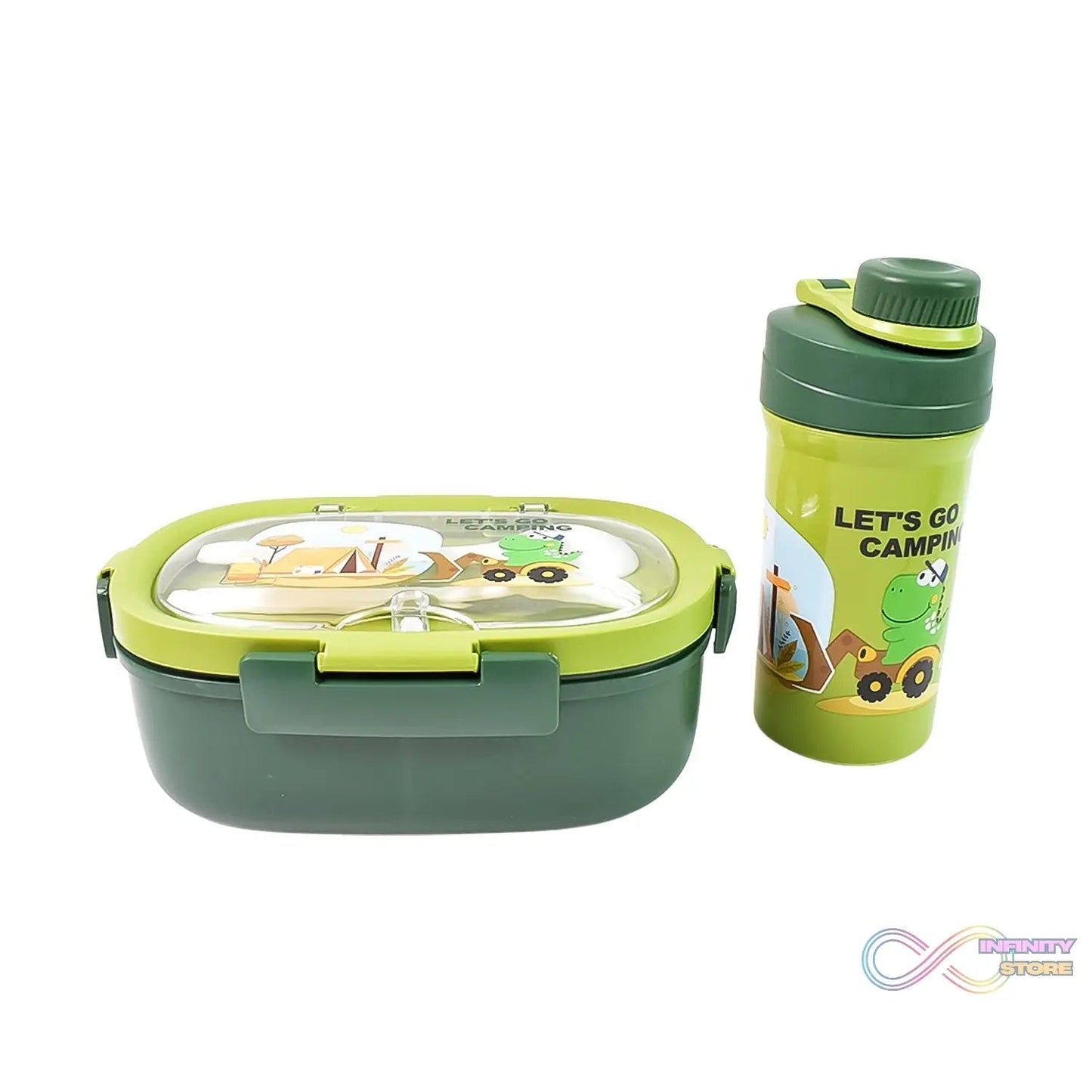 Plastic Lunch Box Leak Proof 3 Compartment with Bottle, Spoon and Fork (1 Set) - infinityexculsivestore.com