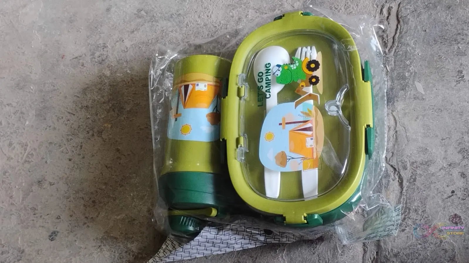 Plastic Lunch Box Leak Proof 3 Compartment with Bottle, Spoon and Fork (1 Set) - infinityexculsivestore.com