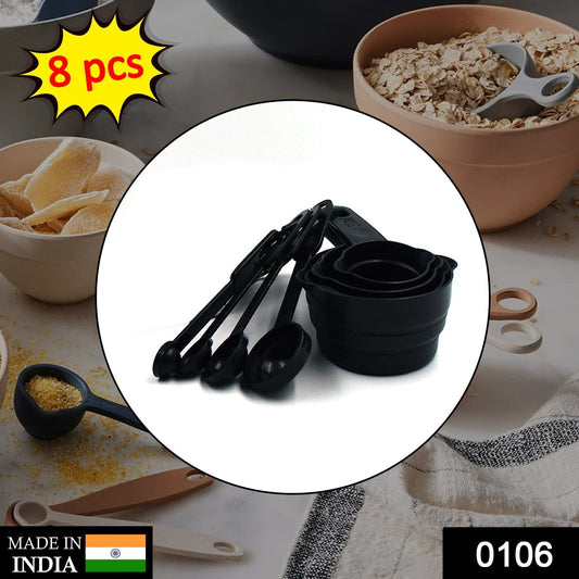 Plastic Measuring Cups and Spoons (8 Pcs, Black) - infinityexculsivestore.com