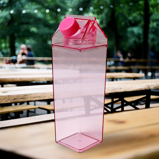 Plastic Milk Carton Colorful Clear Water Bottle, 17 Oz Portable Milk Box Leakproof Square Juice Bottle for Outdoor Sports Travel Camping - infinityexculsivestore.com