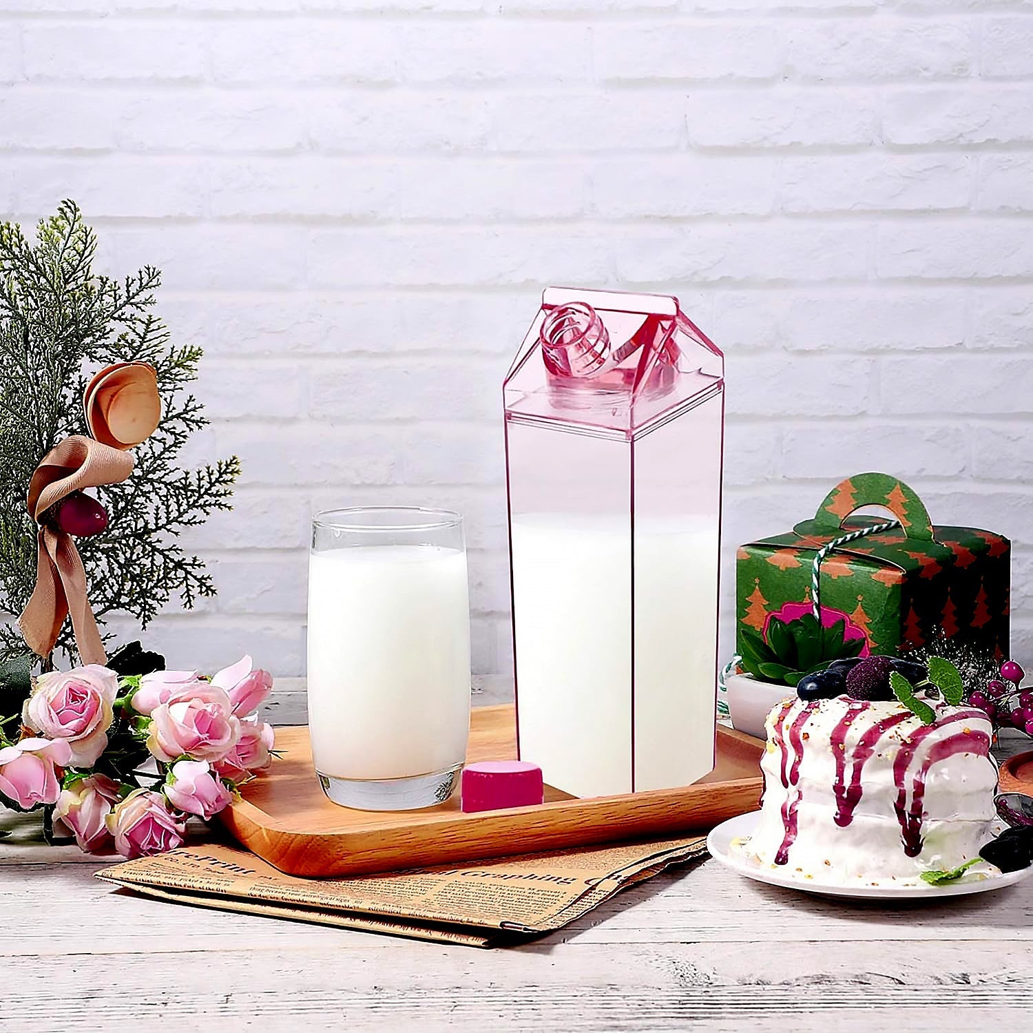 Plastic Milk Carton Colorful Clear Water Bottle, 17 Oz Portable Milk Box Leakproof Square Juice Bottle for Outdoor Sports Travel Camping - infinityexculsivestore.com
