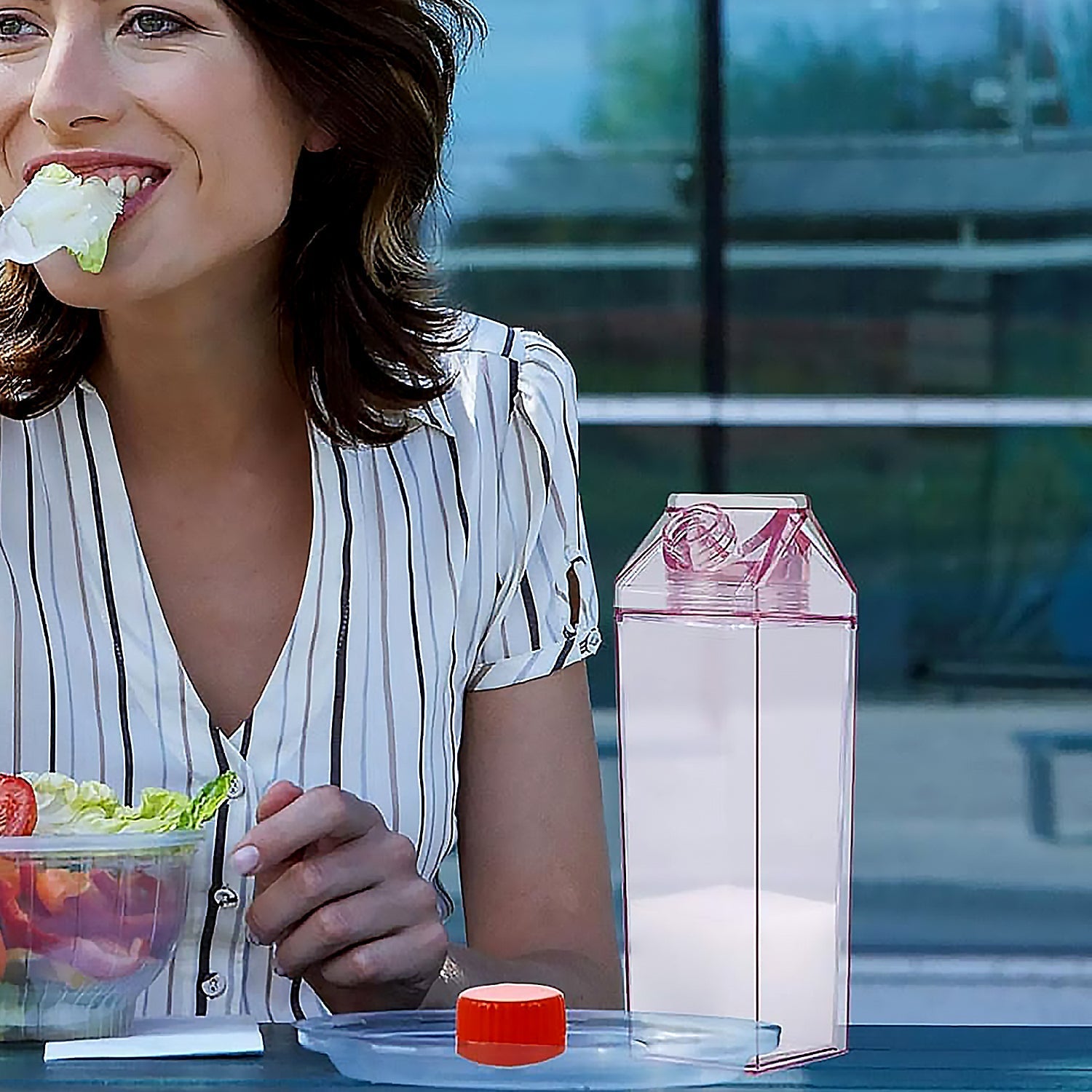 Plastic Milk Carton Colorful Clear Water Bottle, 17 Oz Portable Milk Box Leakproof Square Juice Bottle for Outdoor Sports Travel Camping - infinityexculsivestore.com
