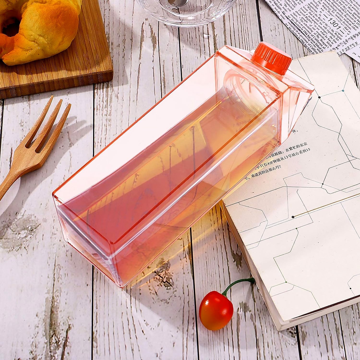 Plastic Milk Carton Colorful Clear Water Bottle, 17 Oz Portable Milk Box Leakproof Square Juice Bottle for Outdoor Sports Travel Camping - infinityexculsivestore.com