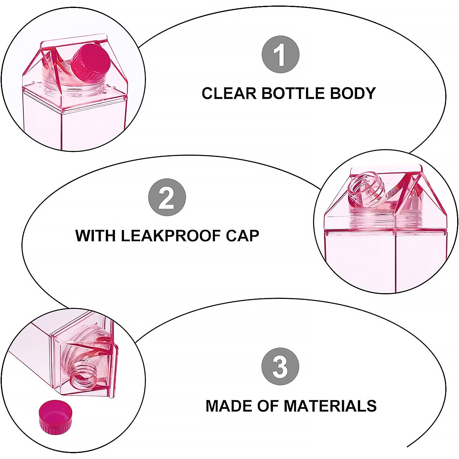 Plastic Milk Carton Colorful Clear Water Bottle, 17 Oz Portable Milk Box Leakproof Square Juice Bottle for Outdoor Sports Travel Camping - infinityexculsivestore.com