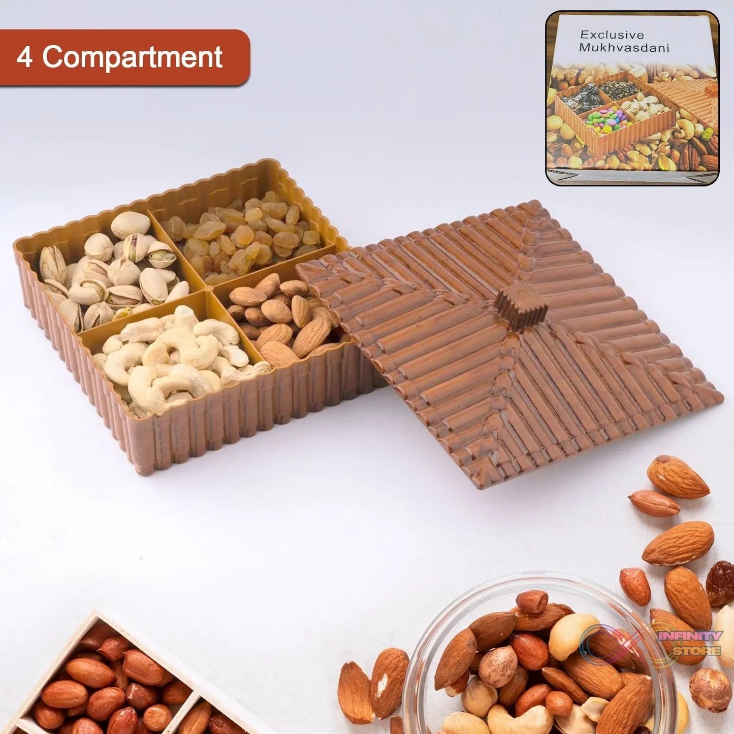 Plastic Multipurpose Dry Fruit Chocolates Mouth Box (1 Pc) - infinityexculsivestore.com