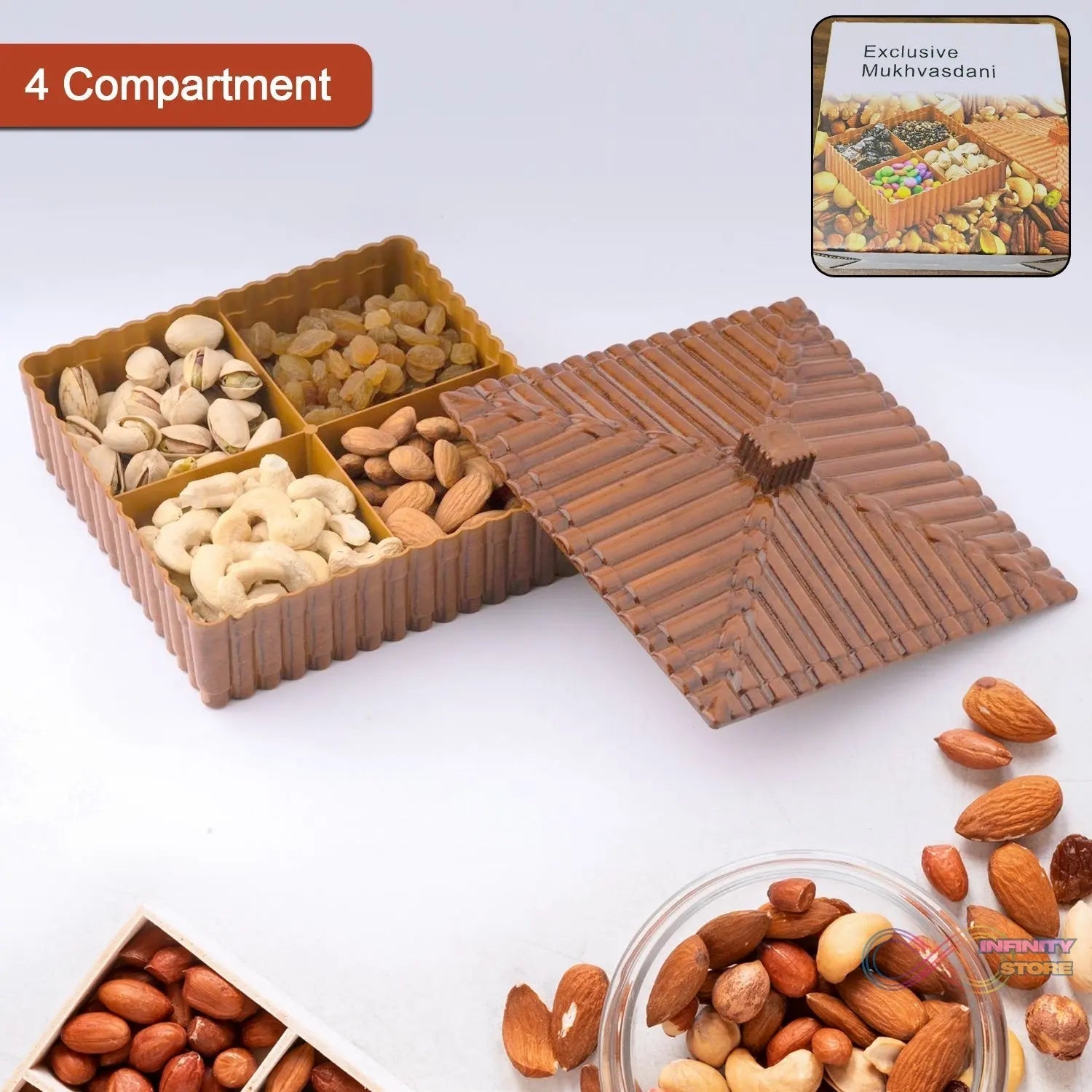 Plastic Multipurpose Dry Fruit Chocolates Mouth Box (1 Pc) - infinityexculsivestore.com