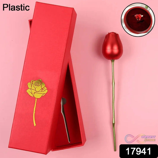 Plastic Red Rose Couple Rings Box - Fancy Rings Box (No Rings Included / 1 pc) - infinityexculsivestore.com